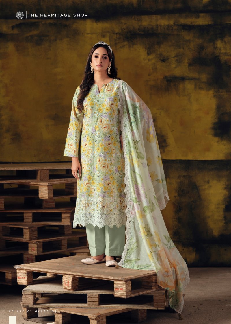 Zaira Vol 3 By Hermitage Lawn Cotton Schiffli Dress Material 
